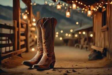 牛仔靴与乡村夜景主题