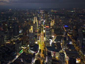 中国江苏南京新街口航拍城市建筑风光夜景