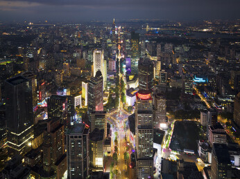 中国江苏南京新街口航拍城市建筑风光夜景