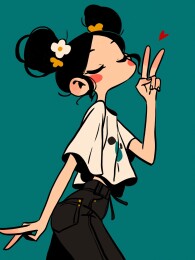 比划ok手势的女孩插画