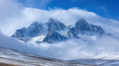 高峰雪山最高海拔云雾背景