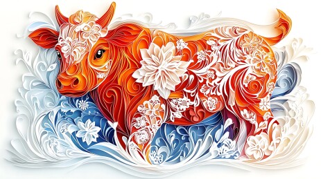 生肖牛立体剪纸画