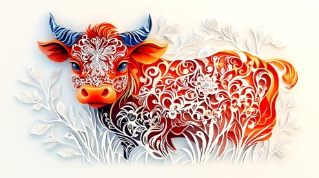 生肖牛立体剪纸画