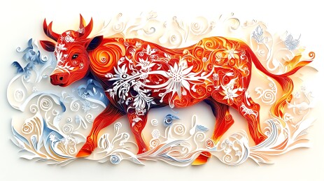 生肖牛立体剪纸画