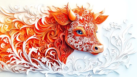 生肖牛立体剪纸画