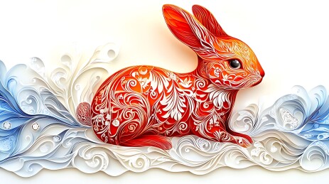 生肖兔立体剪纸画