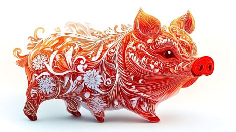 生肖猪立体剪纸画