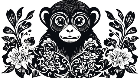 猴年生肖黑白剪纸