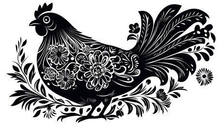 鸡年生肖黑白剪纸画