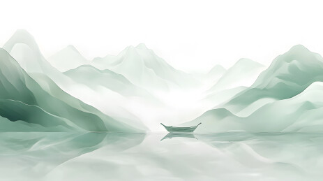 绿色中国风高山水墨云海风景插画背景 