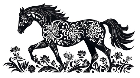 生肖马黑白剪纸画