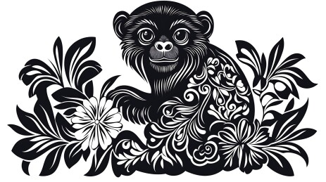 猴年生肖黑白剪纸