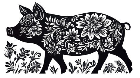 猪年生肖黑白剪纸