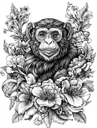 欧式潮流复古风格版画猴子头像插画