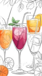 五杯色彩鲜艳的鸡尾酒