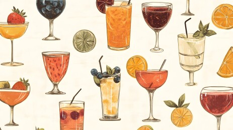 五杯色彩鲜艳的鸡尾酒