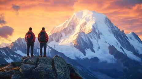 雪山上的徒步旅行者
