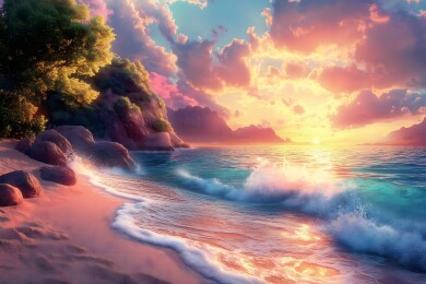 夕阳下的海岸线