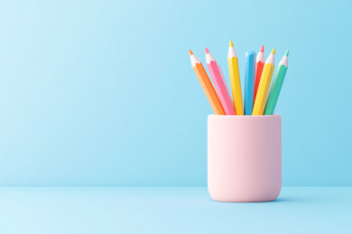 彩色铅笔学习办公场景插图