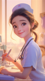 劳动节卡通3D医生护士女孩工作插画