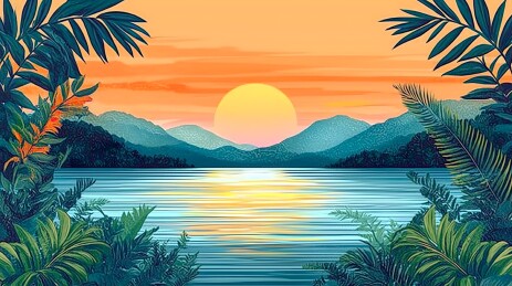 热带风景插画背景