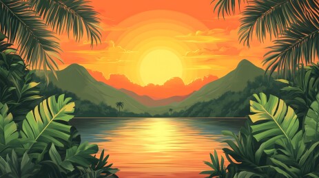 热带风景插画背景