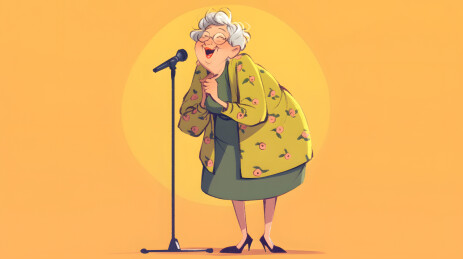 退休娱乐生活老奶奶在舞台唱歌