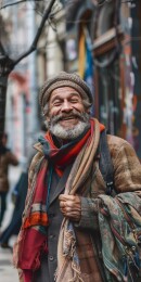 城市街头微笑的老人