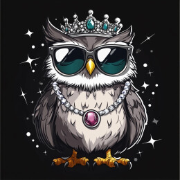 美式复古戴着皇冠项链的猫头鹰头像插画