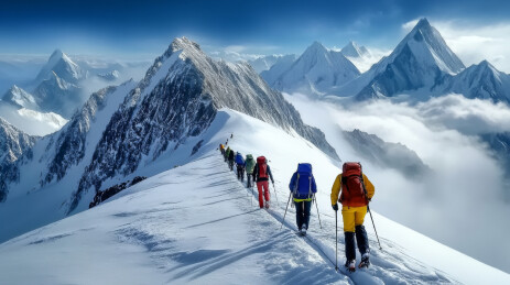 勇往直前的攀登雪山
