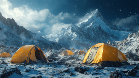 勇往直前的攀登雪山