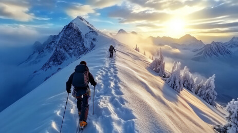 勇往直前的攀登雪山