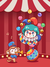 红色杂耍抛球小丑表演卡通矢量图