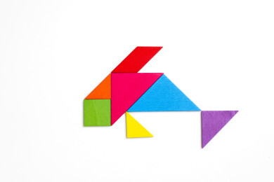 用七巧板摆成的鱼形状拼图