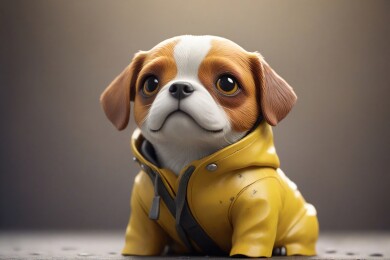 可爱的小狗穿着黄色雨衣主题