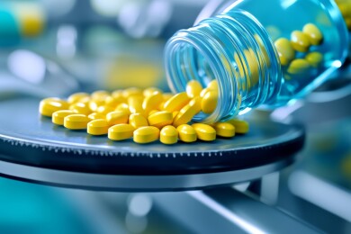 药品生产线上的黄色药片