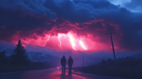 暴风雨下的公路行者