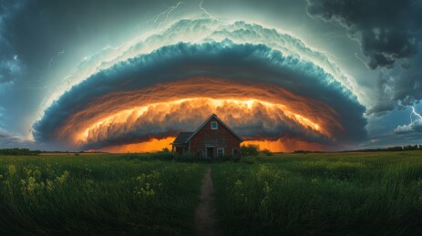超级单体风暴下的农舍
