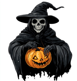 万圣节的死神与南瓜灯美式暗黑风格插画