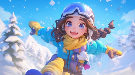 冬季雪地滑雪的小孩卡通插画