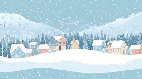 冬夜雪景小屋图