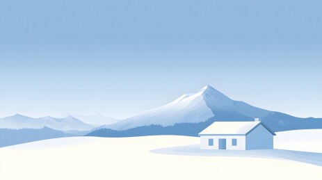 冬夜雪景小屋图