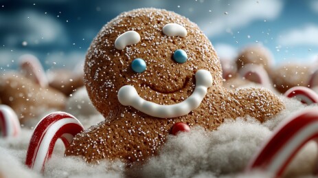 姜饼装饰的圣诞甜点特写