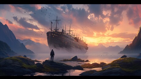 海边眺望轮船的人