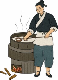传统制作工艺灶台生火做饭手绘插画
