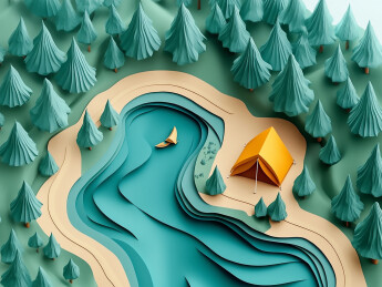 露营概念插画高山森林湖泊