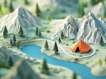 露营概念插画高山森林湖泊