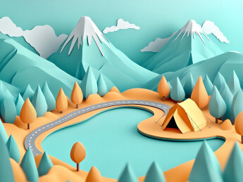 露营概念插画高山森林湖泊