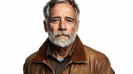 一个留着灰白头发和胡须的男人肖像