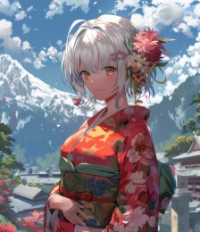 身穿和服的动漫少女